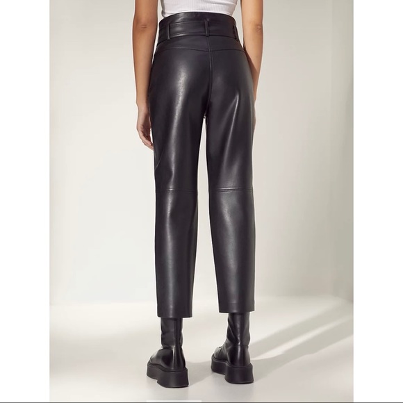 NWOT Aritzia High Waist Tie Vegan Leather Pants - Picture 2 of 5